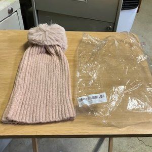 LITHER Women Pink Winter Fleece Lined Beanie Hat W/Faux Fur Pompom OS NIP